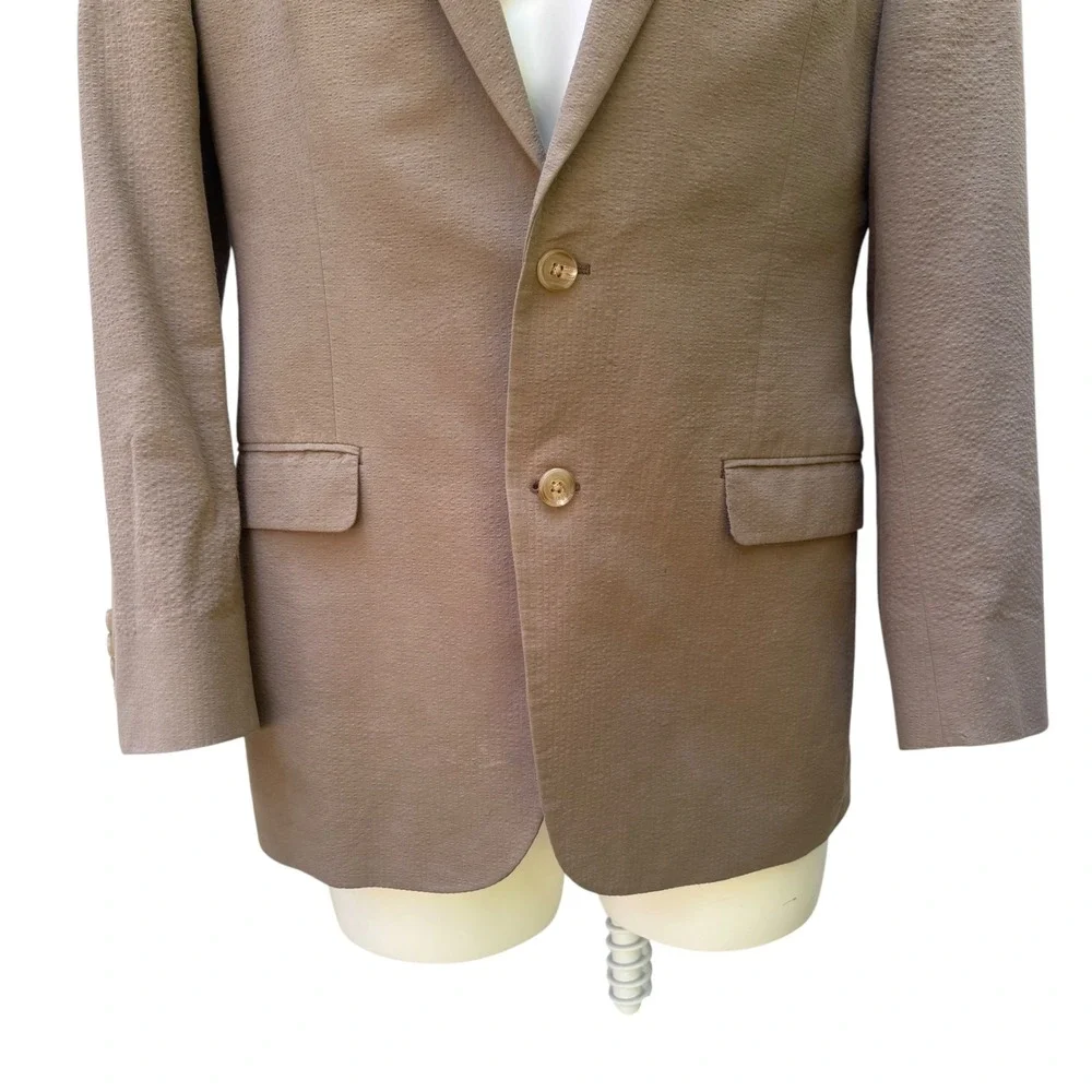 Lauren Ralph Lauren Blazer 40R Tan Seersucker Cotton Sport Coat 2-Button Preppy